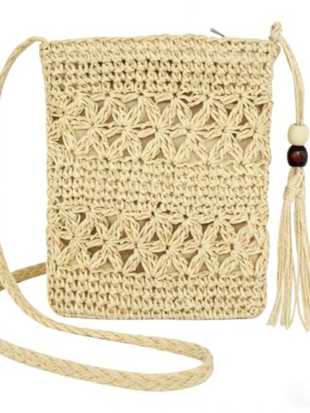 Straw Crossbody Bag Handmade Woven Tassel Boho Beach Shoulder Purse Vacation